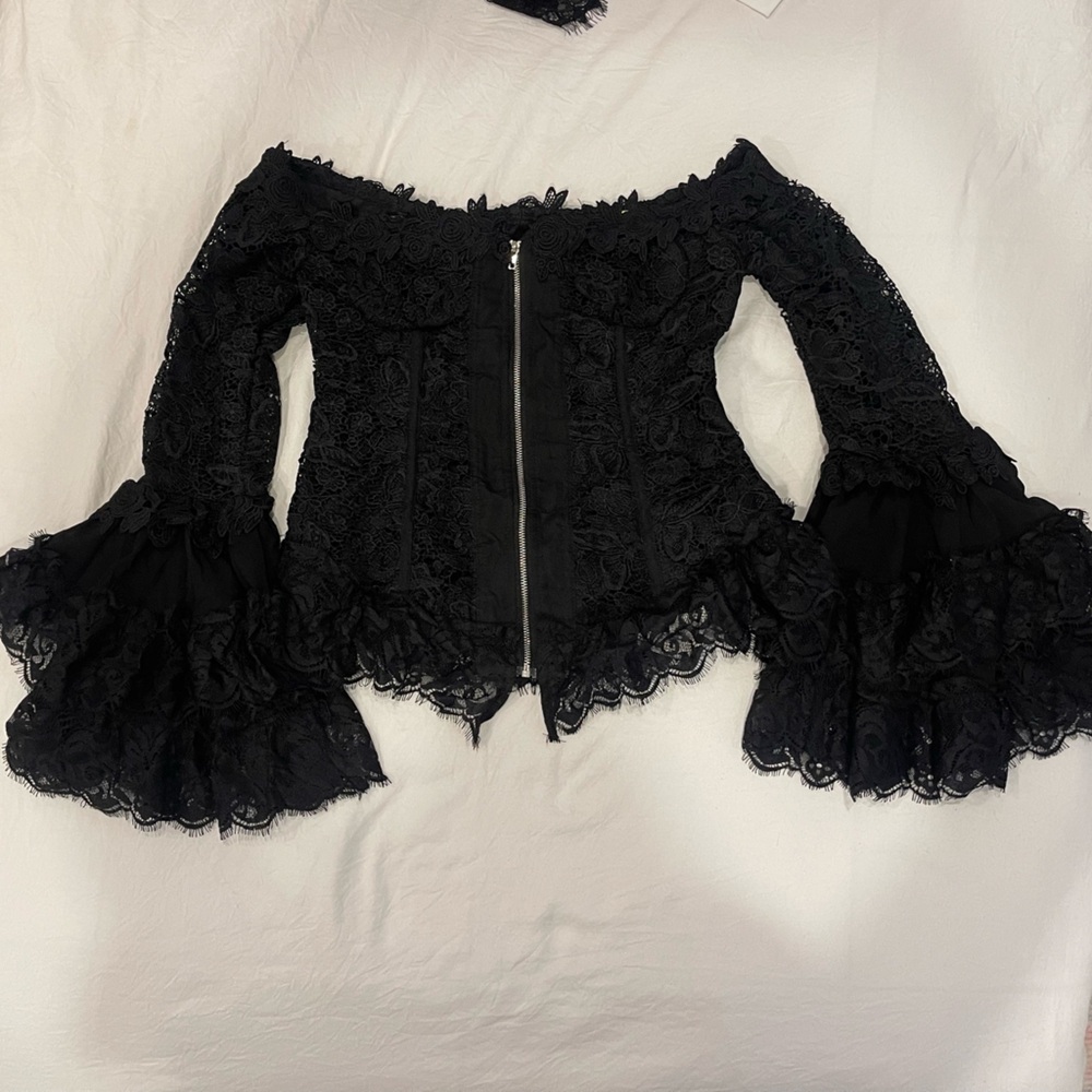 Lace zipper front blouse by Ursime